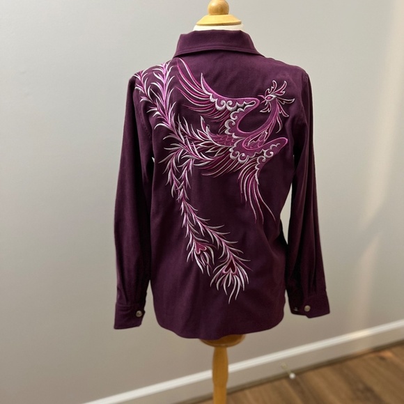 Bob Mackie Wearable Art Purple Firebird/Phoenix Embroidered Jacket and Pants Set - Picture 3 of 16